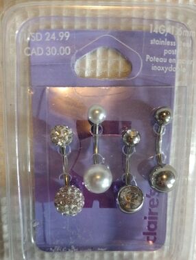 Claire's Silver and Pearl Accent Belly Ring Set